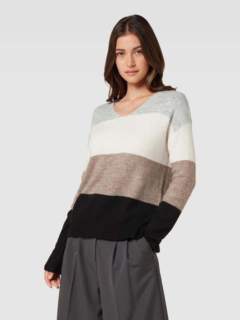 Strickpullover mit Blockstreifen in taupe meliert