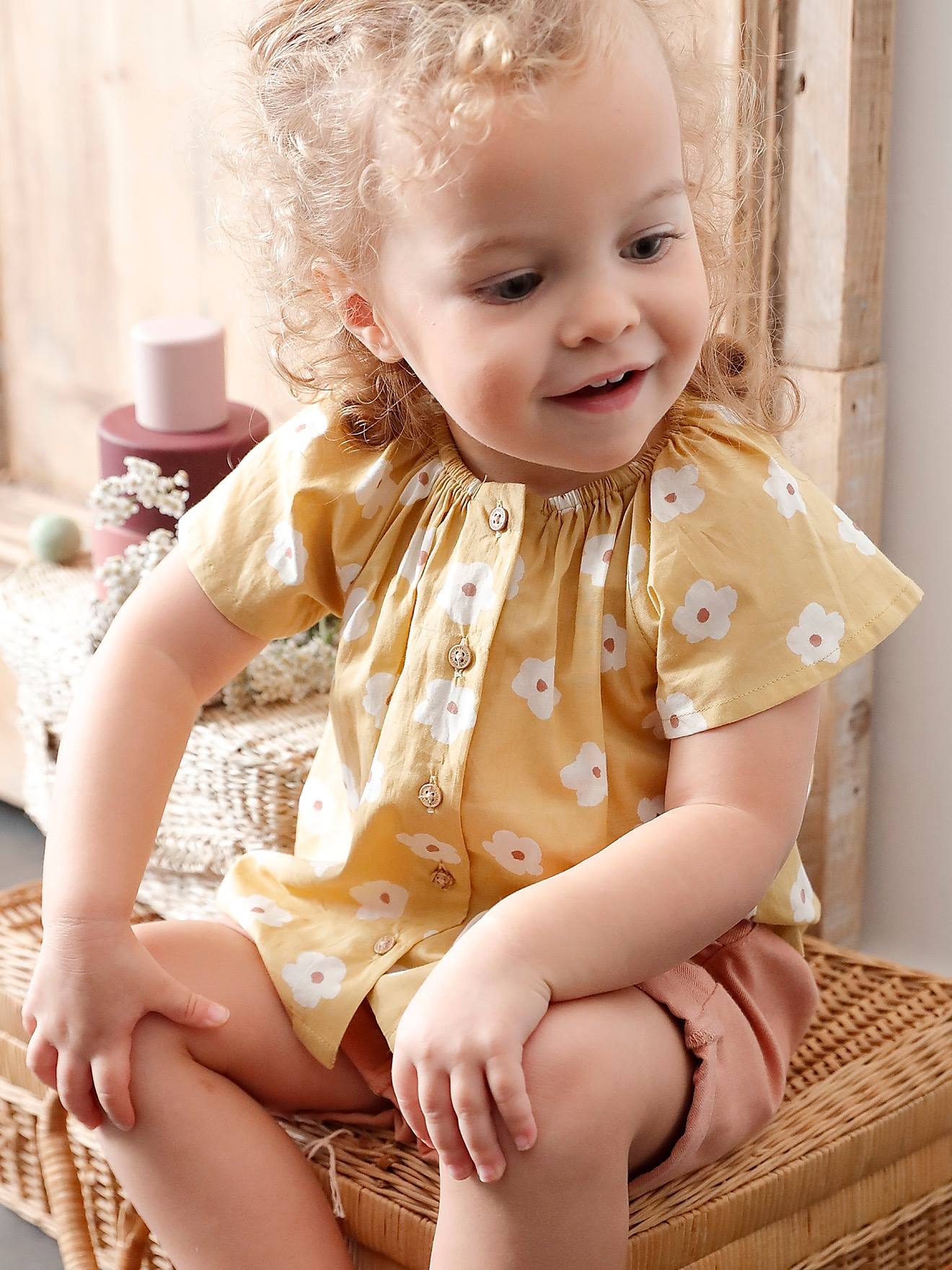 Vertbaudet Baby Bluse mit Schmetterlingsärmeln - hellgelb