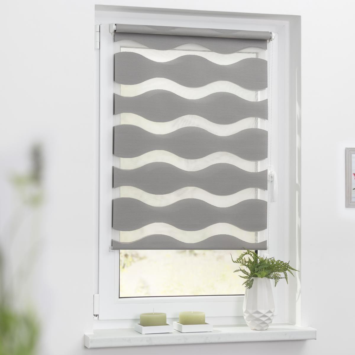 Lichtblick Duo Rollo Welle Klemmfix, ohne Bohren, Grau, 90 cm x 150 cm (B x L)