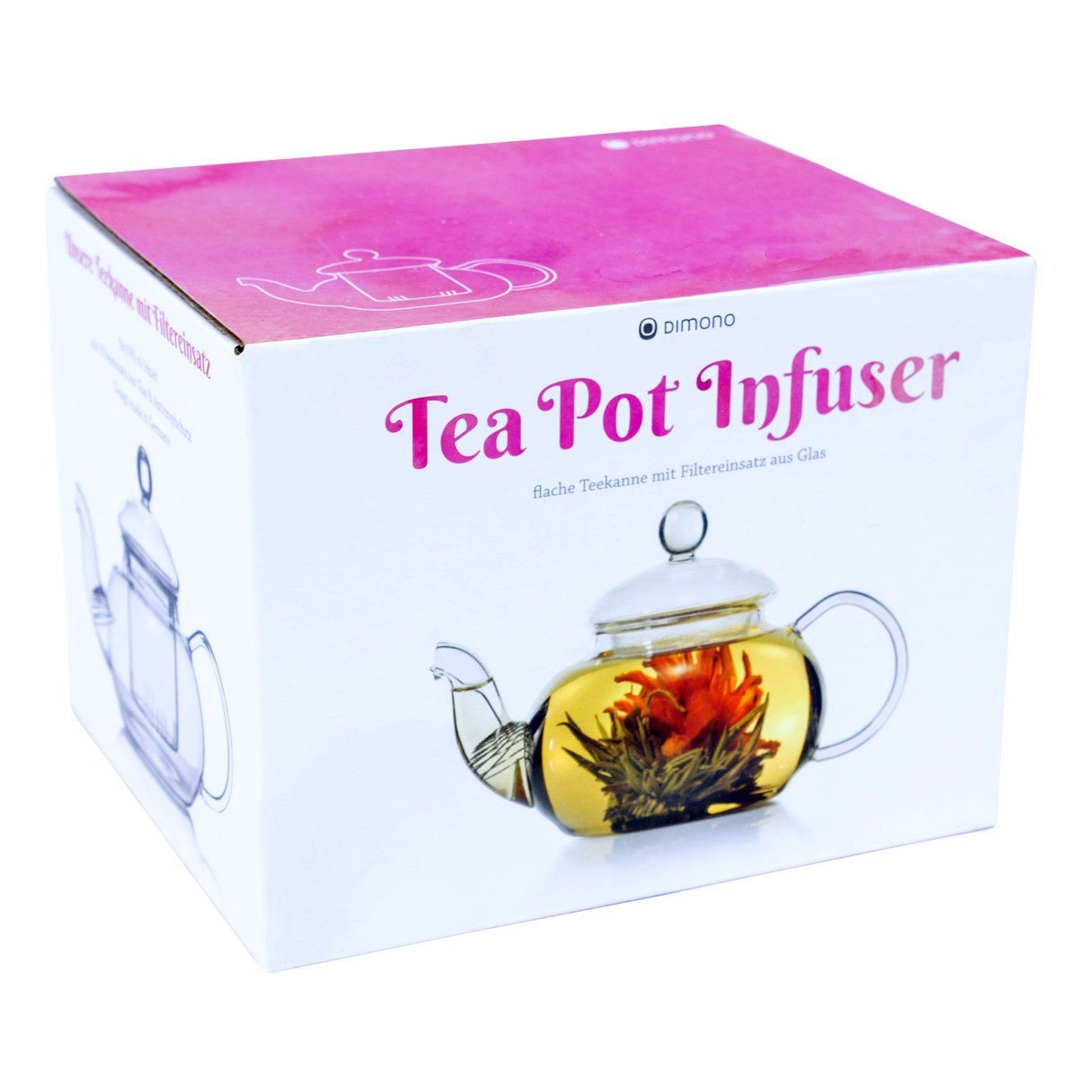 Dimono Teekanne Mundgeblasene Teekanne mit Teefilter & Teesieb, 0.6 l, Glas-Kanne mit Filtereinsatz