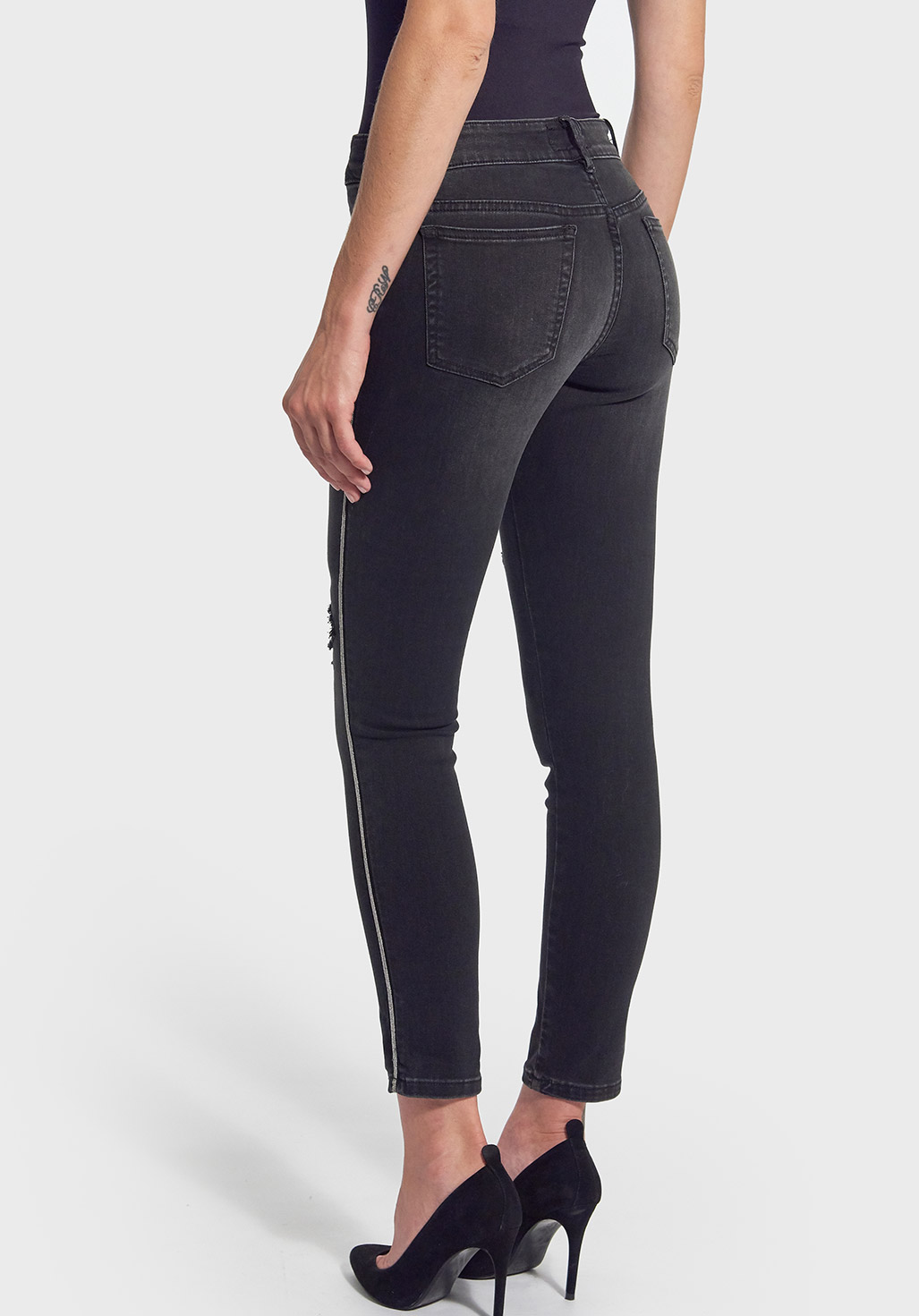 CAMIE  Jean slim Femme noir délavé & déchiré