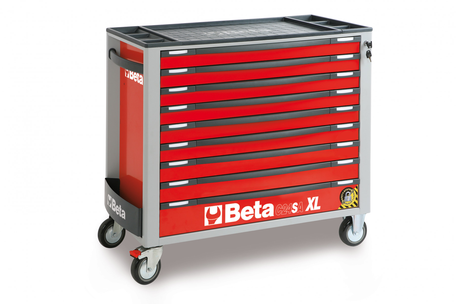 Carrinho de ferramentas Beta 024006256 2400S XLR9/E-XXL com 9 gavetas e 614 peças, vermelho