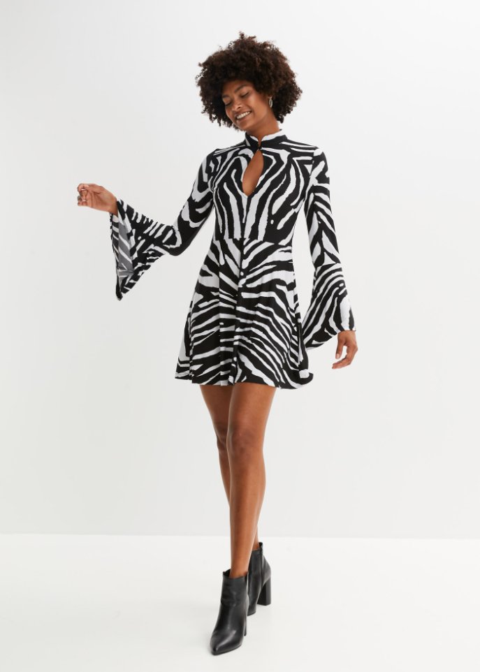 Jerseykleid mit Trompeten-Ärmel
