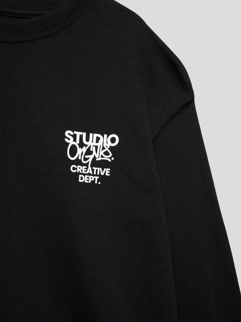 Longsleeve mit Statement-Prints Modell 'SILVERLAKE' in schwarz