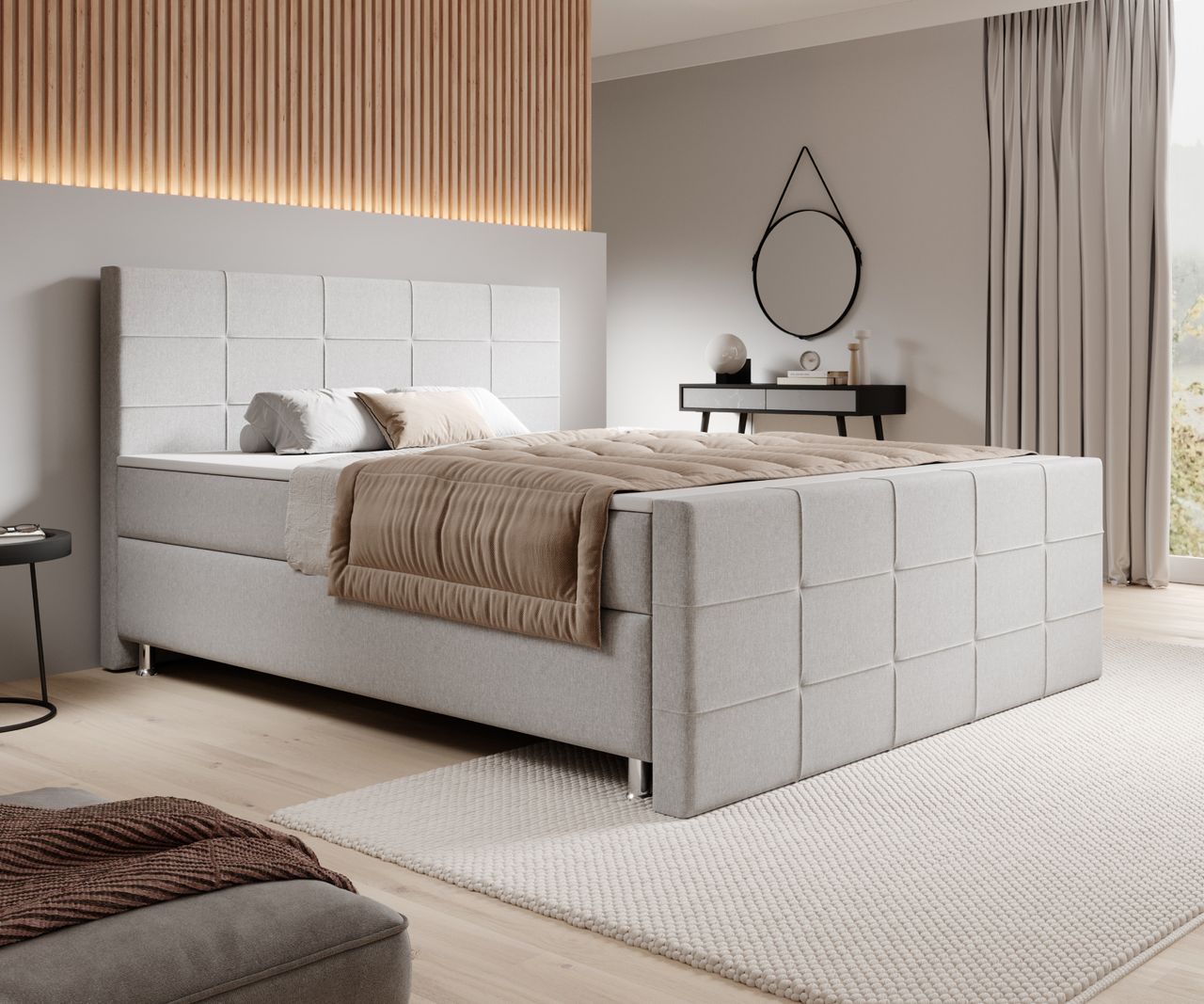 IHG IHG Boxspringbett Florenz 180x200cm Webstoff Silbergrau