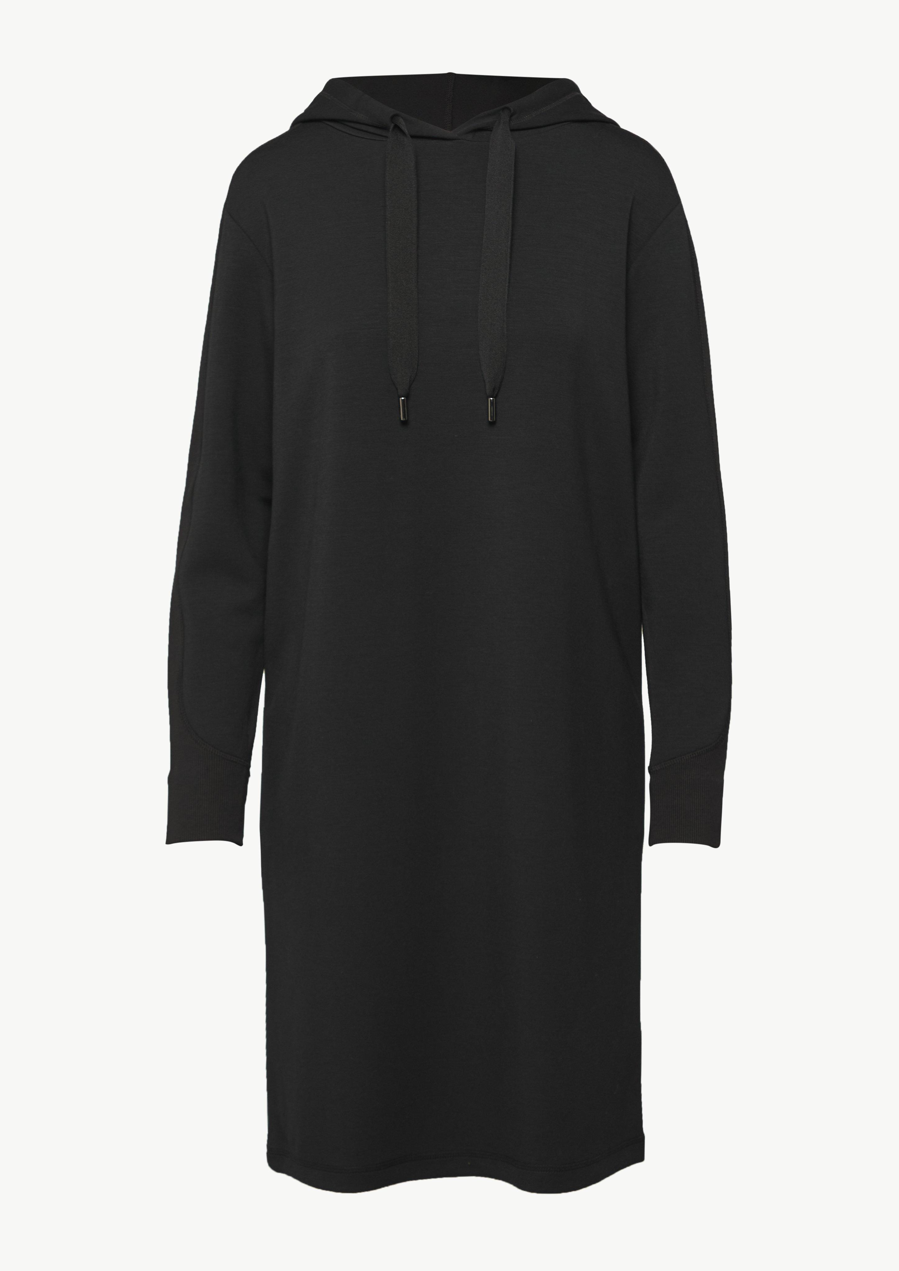 Sweat-Kleid mit Kapuze - schwarz