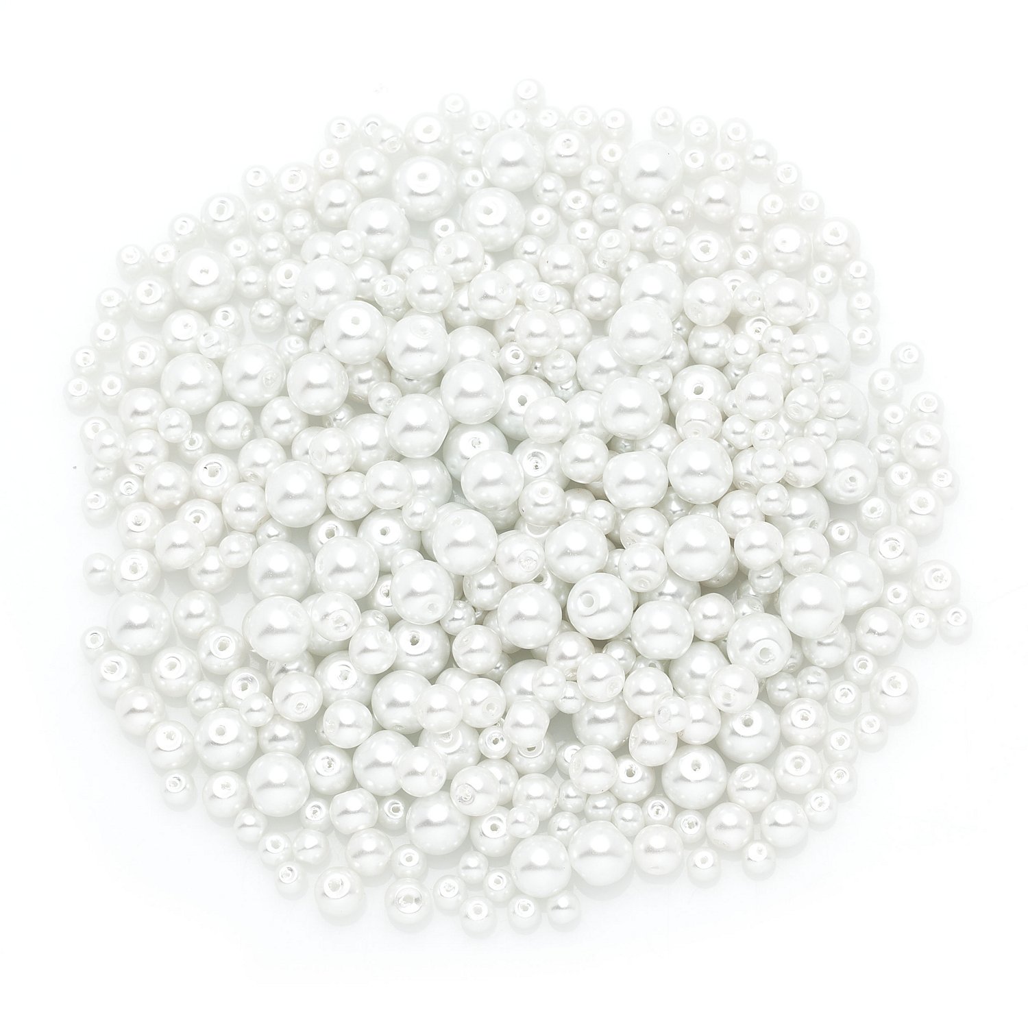 Glaswachsperlen, weiß, 4–8 mm Ø, 100 g