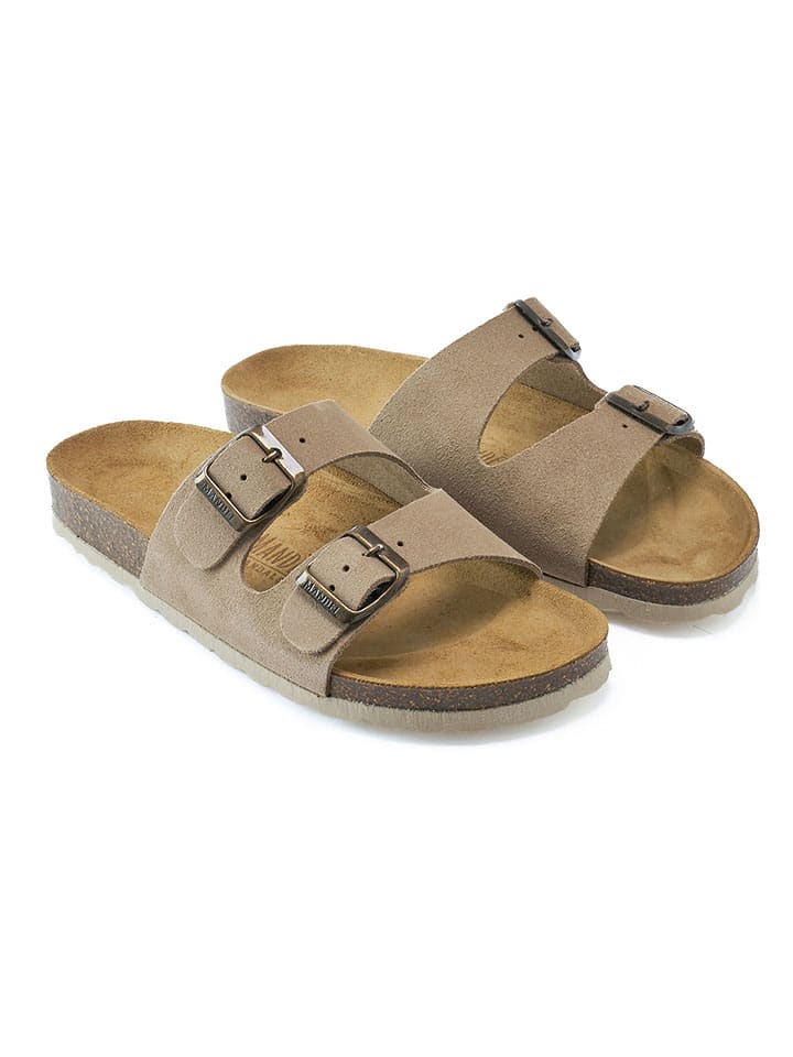 Mandel Leder-Pantoletten in Taupe günstig kaufen