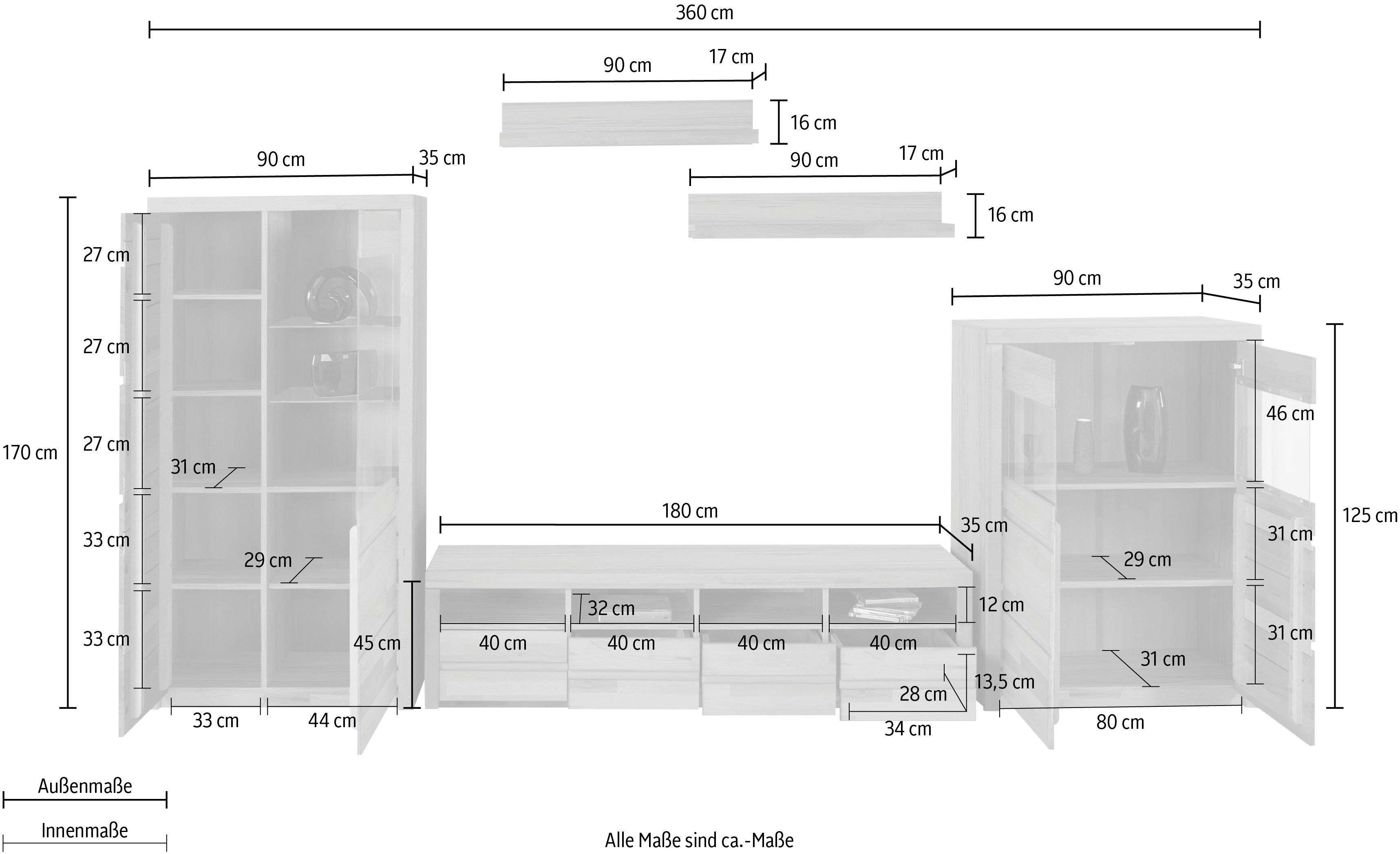 Woltra Wohnwand Silkeborg, (Set, 5-St), teilmassiv mit schöner, griffloser Optik