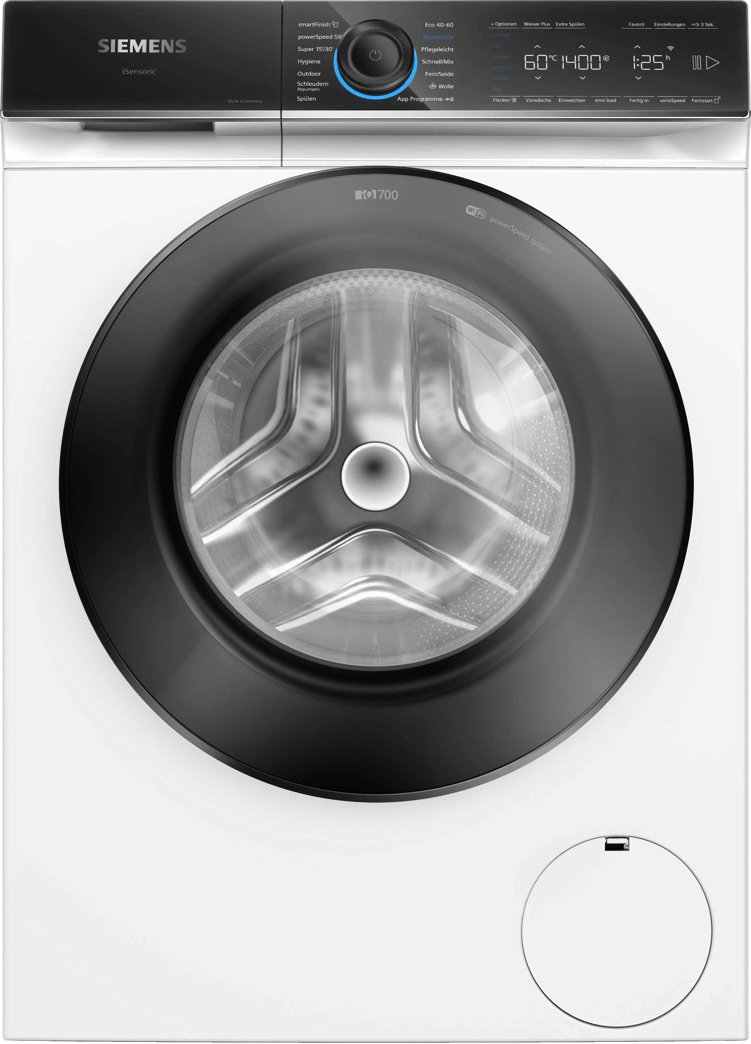 SIEMENS Waschmaschine iQ700 WG44B20Z0, 9 kg, 1400 U/min, smartFinish – glättet dank Dampf sämtliche Knitterfalten