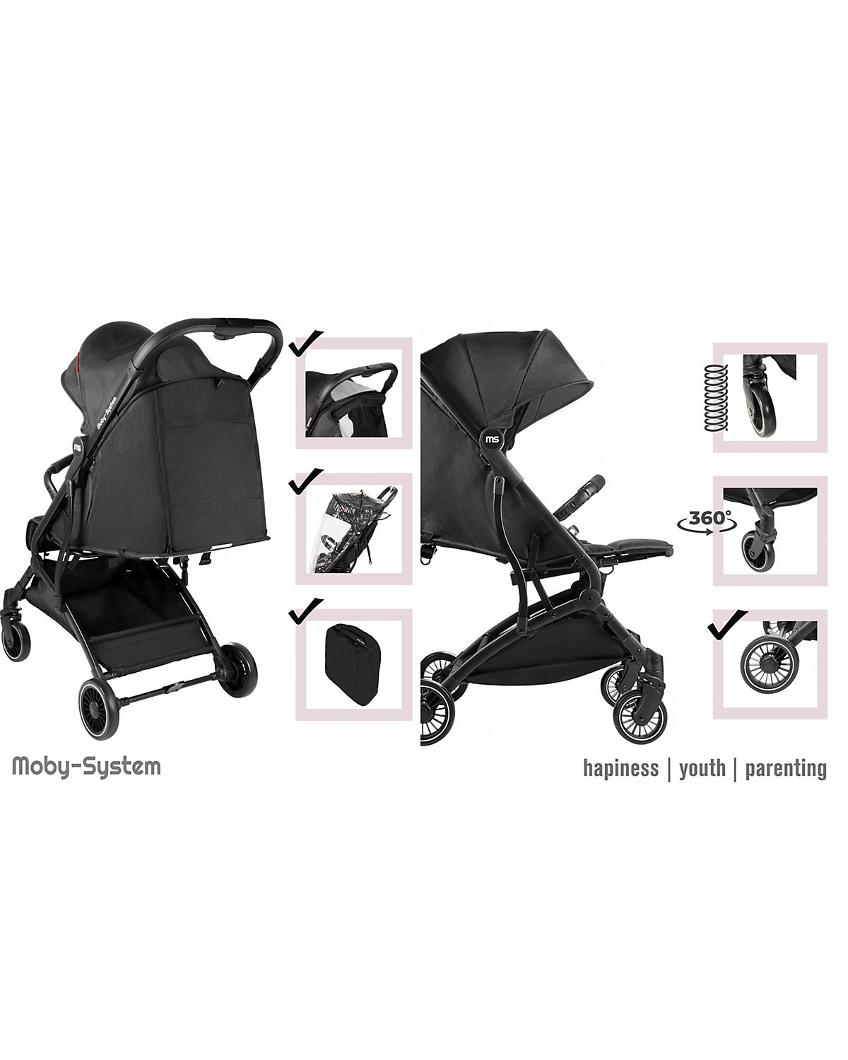 Kinderwagen, Buggy mit dem Koffer, für Kinder bis 15 Kg, Flugzeug tauglich, Fahrzeugs tauglich, großer Einkaufskorb
