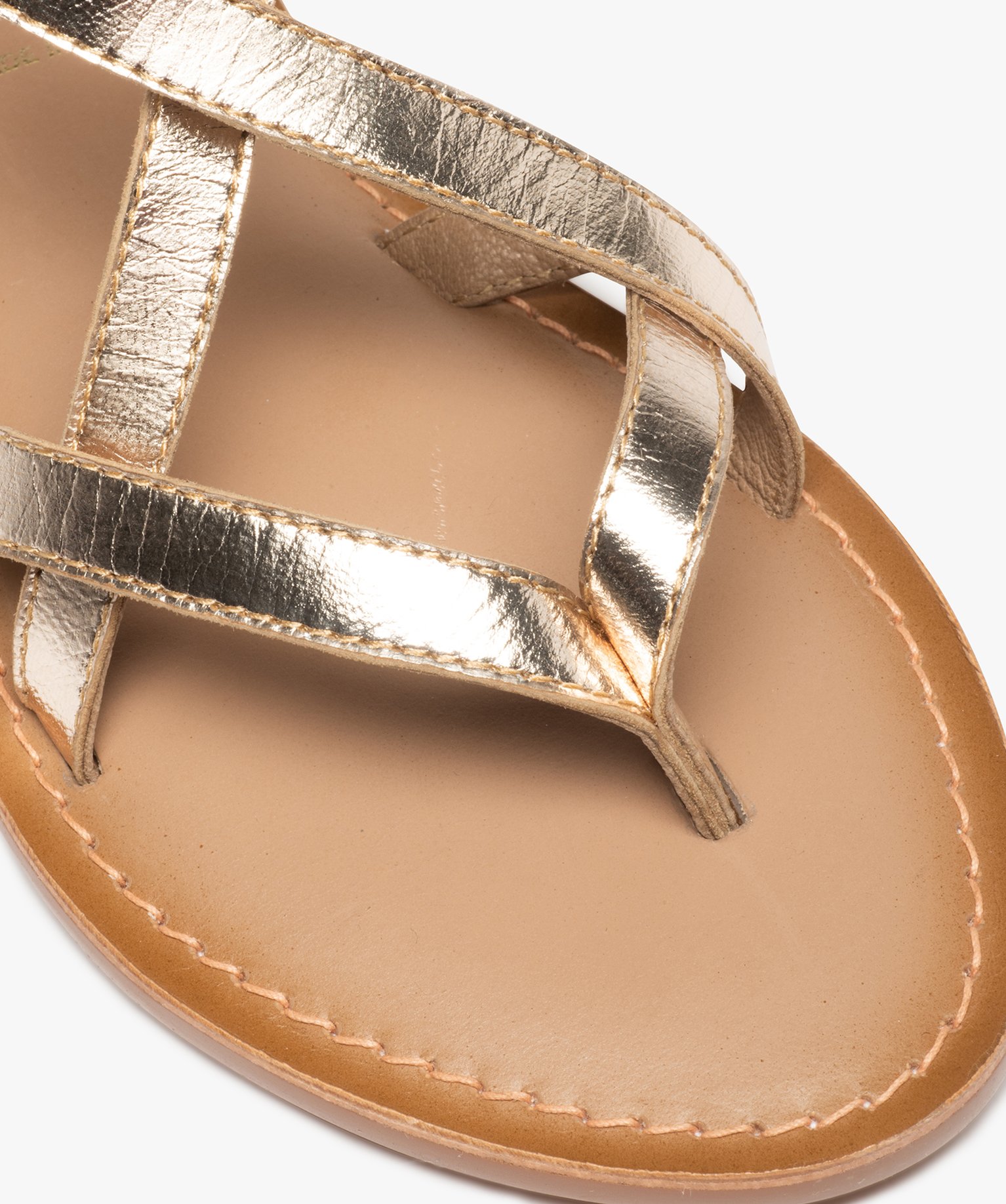 Sandales femme à talon plat et brides fines en cuir uni or | GEMO