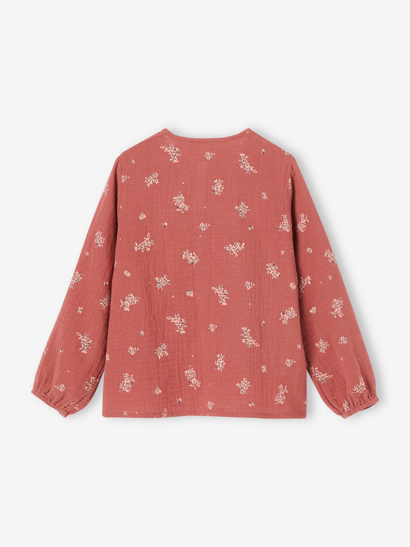 Blouse volantée en gaze de coton fille blanc