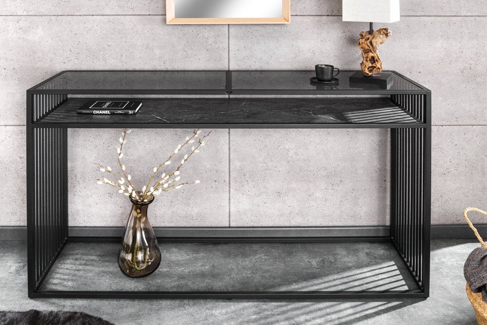 riess-ambiente Konsolentisch ARCHITECTURE 120cm schwarz (Einzelartikel, 1-St), Wohnzimmer · Glas · Metall · Marmor-Optik · Flur · Industrial Design