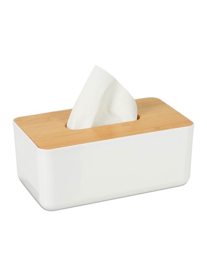 relaxdays Tücherbox in Weiß/Natur - (B)23 x (H)10 x (T)13 cm günstig kaufen onesize