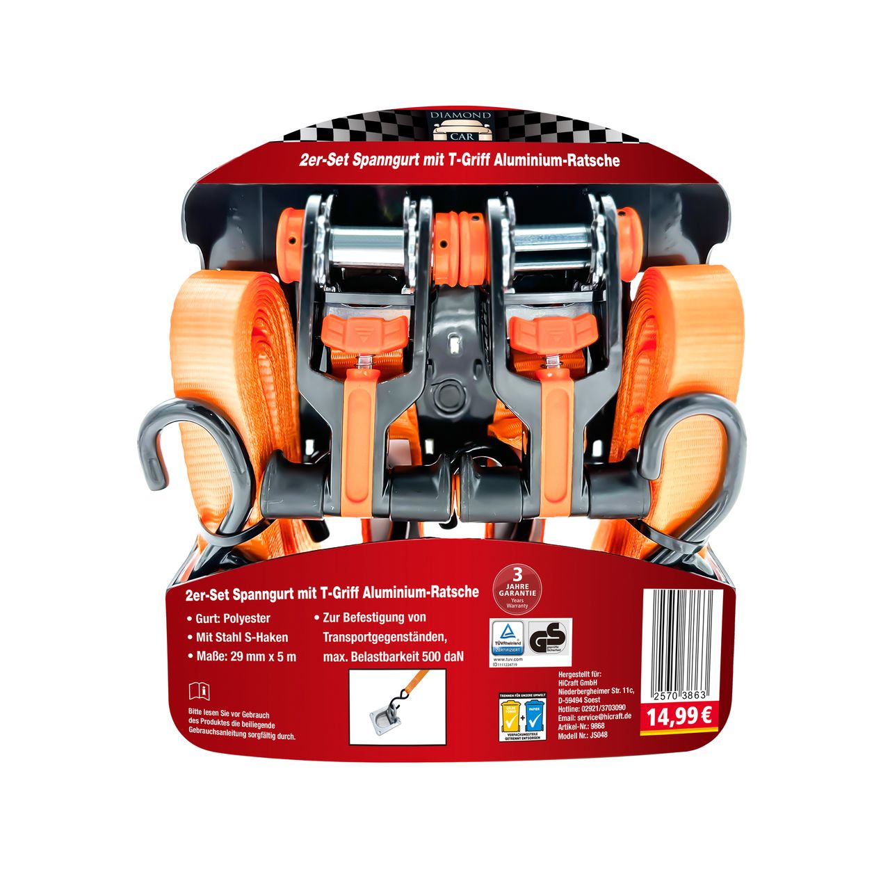 Diamond Car Spanngurte mit T-Griff   Alu-Ratsche 2er-Set und 3er-Set