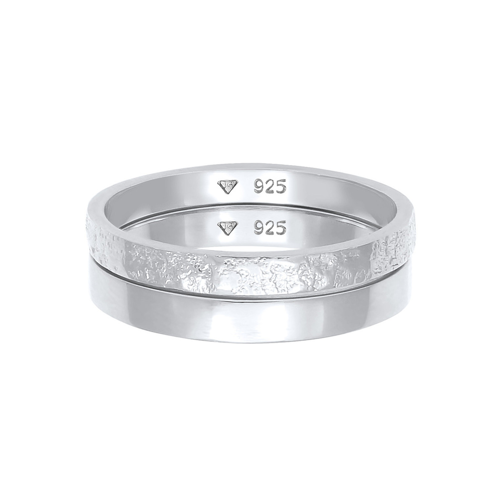 Elli Elli Bague Femmes Ensemble Basique Look Martelé Combinable en Argent Sterling 925 Bague