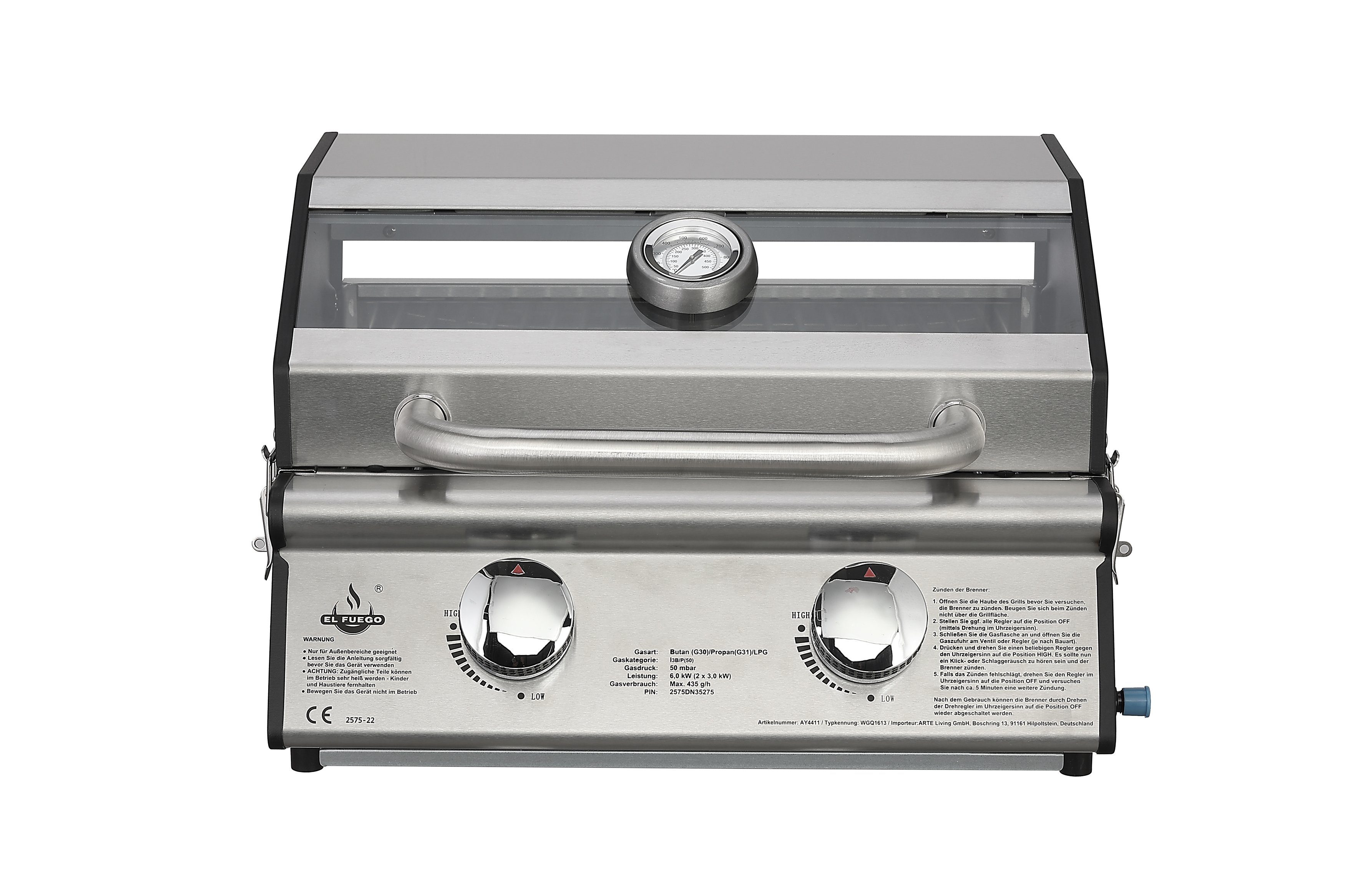 El Fuego Camping-Gasgrill AY4411, AY4411 Edelstahl-Gasgrill 