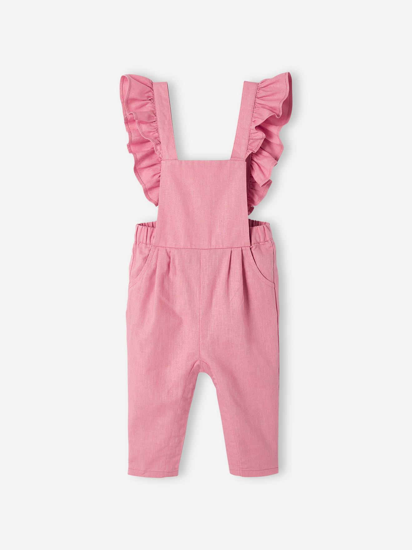 Vertbaudet Baby Latzhose mit Volants, Leinen-Mix - rosa