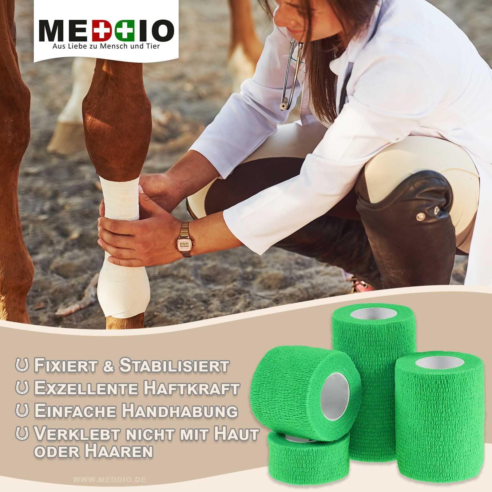meDDio Pferdebandage 1 Haftbandage Selbsthaftende Bandage / Fixierbinde 7,5cm light green