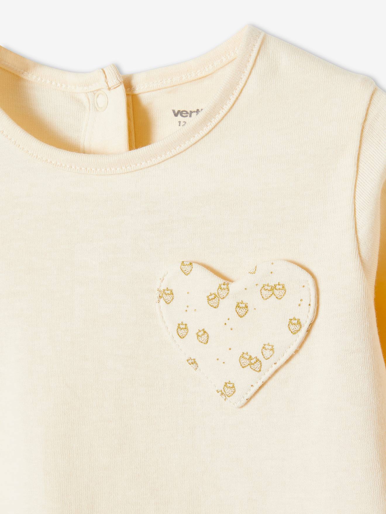 T-shirt bébé fille poche coeur et fraises BASICS beige clair