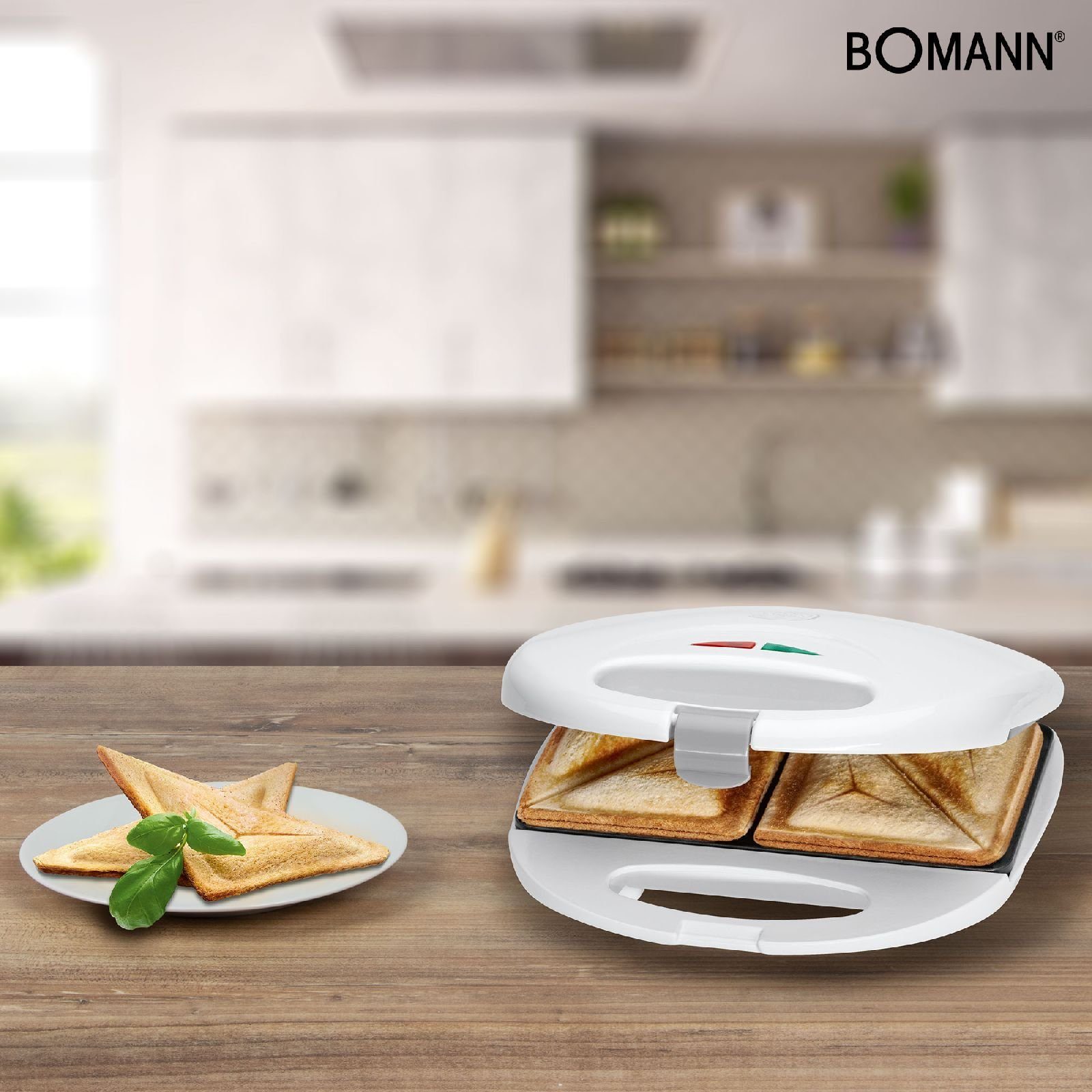 BOMANN Sandwichmaker BOMANN 2-Scheiben Sandwichtoaster 750 Watt Backampel ST 5016 weiß
