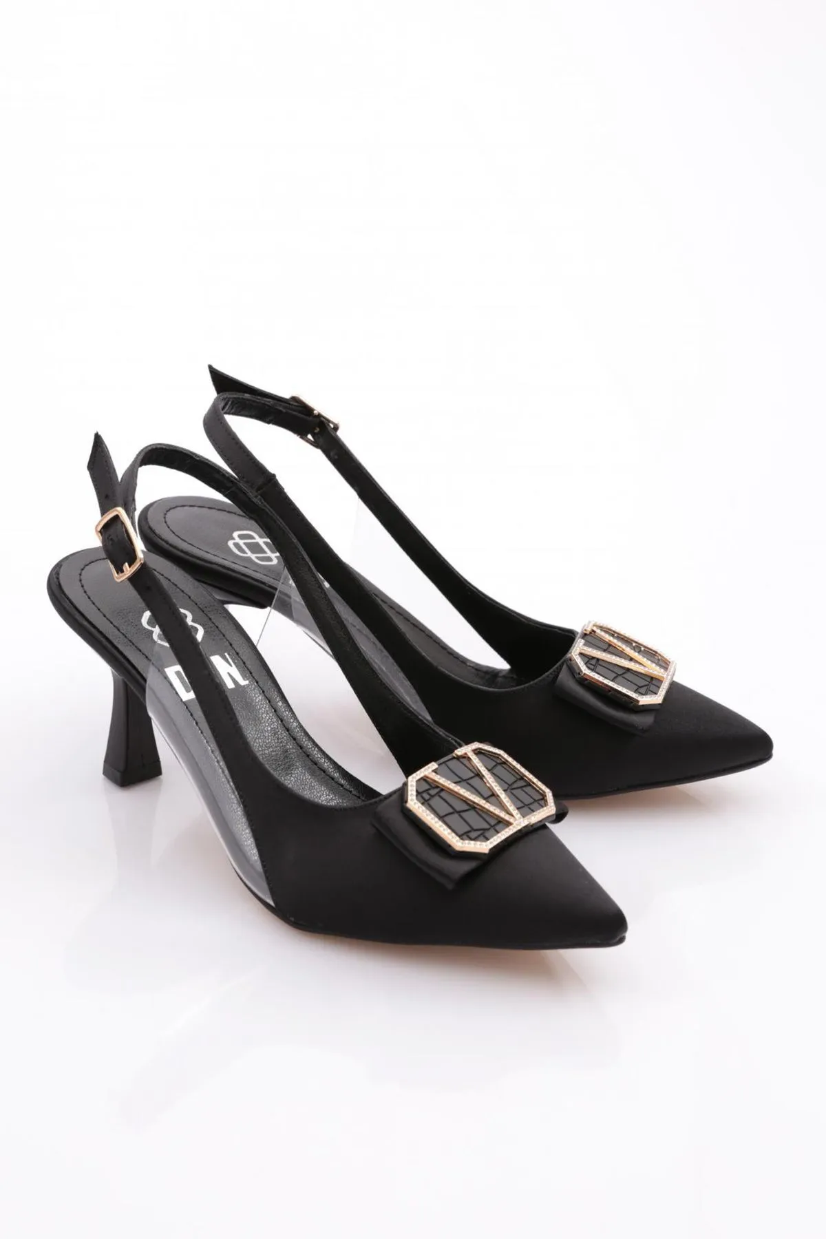 DGN  Schwarze Satin K13 Damenschuhe mit geschlossenem Absatz