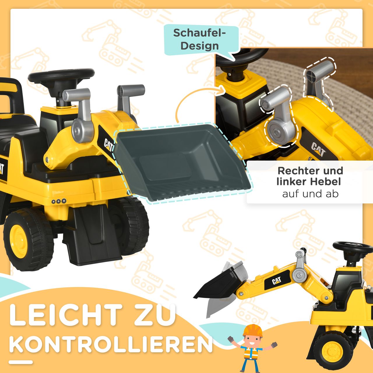 HOMCOM Sitzbagger, Aufsitzbagger mit Schaufel, Rutscherfahrzeug, Rutschauto