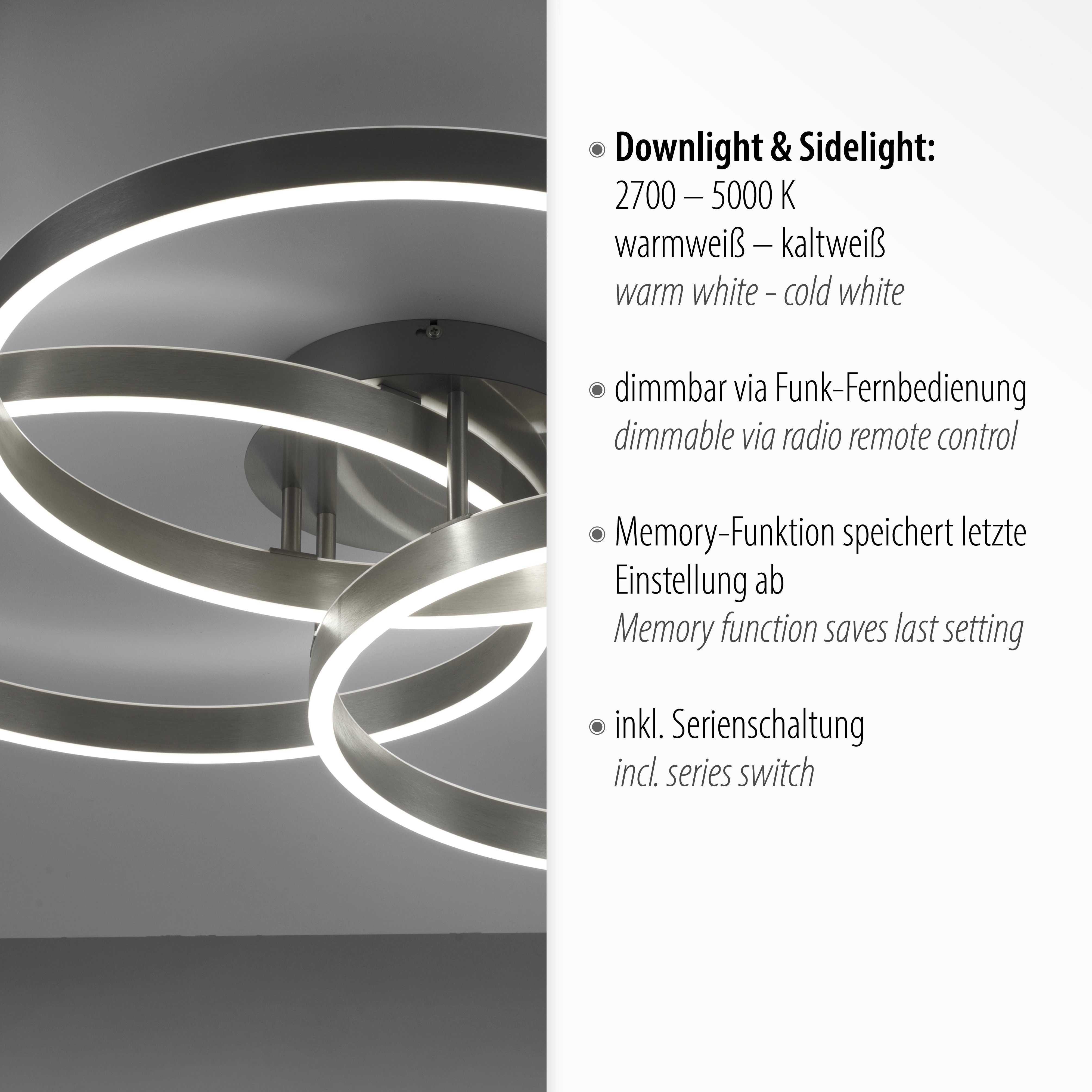 Paul Neuhaus Deckenleuchte PAAN, LED fest integriert, warmweiß - kaltweiß, LED, CCT - über Fernbedienung, Funk inkl., dimmbar über Fernbedienung