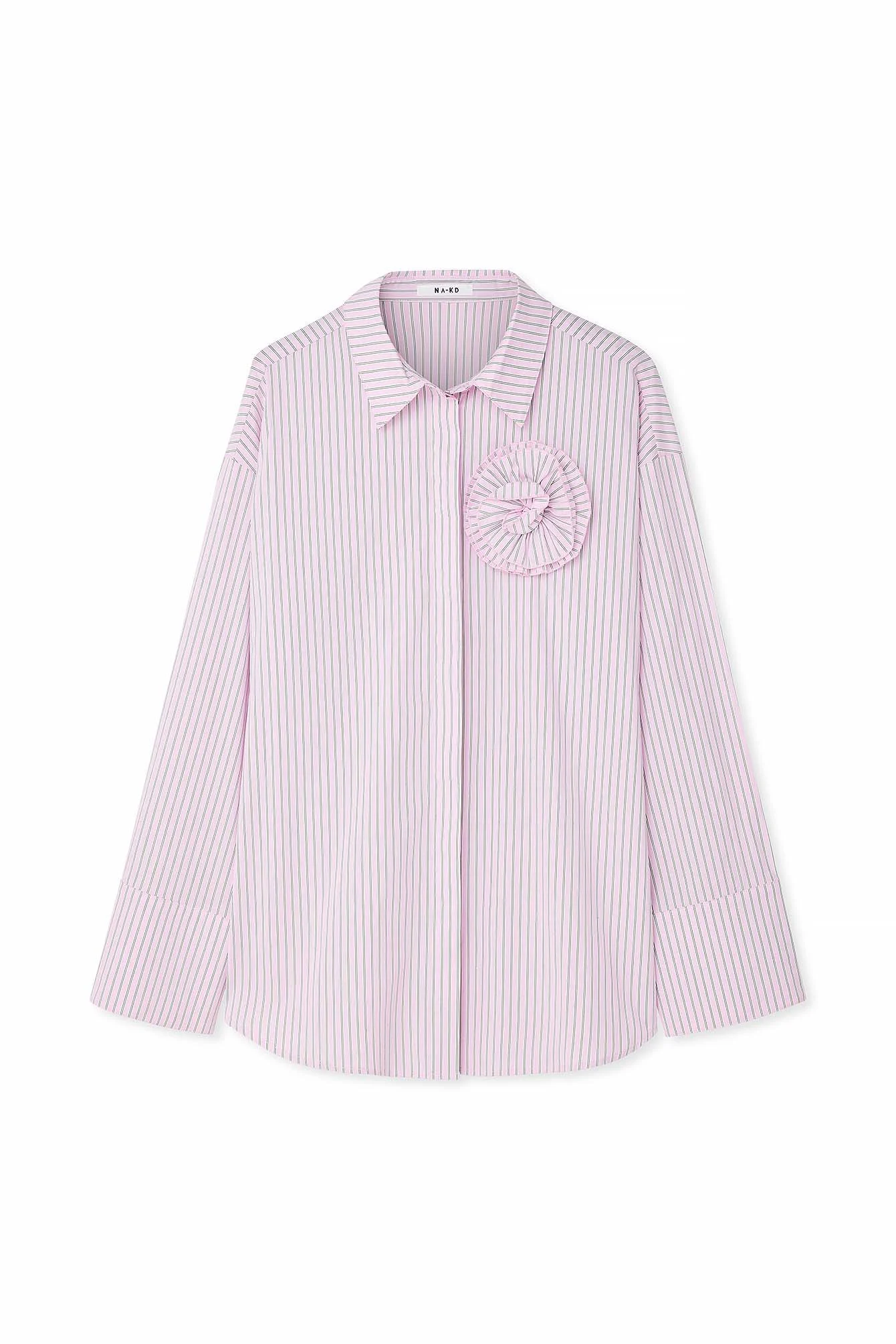 Gestreiftes Oversized-Hemd mit Blumenmuste
