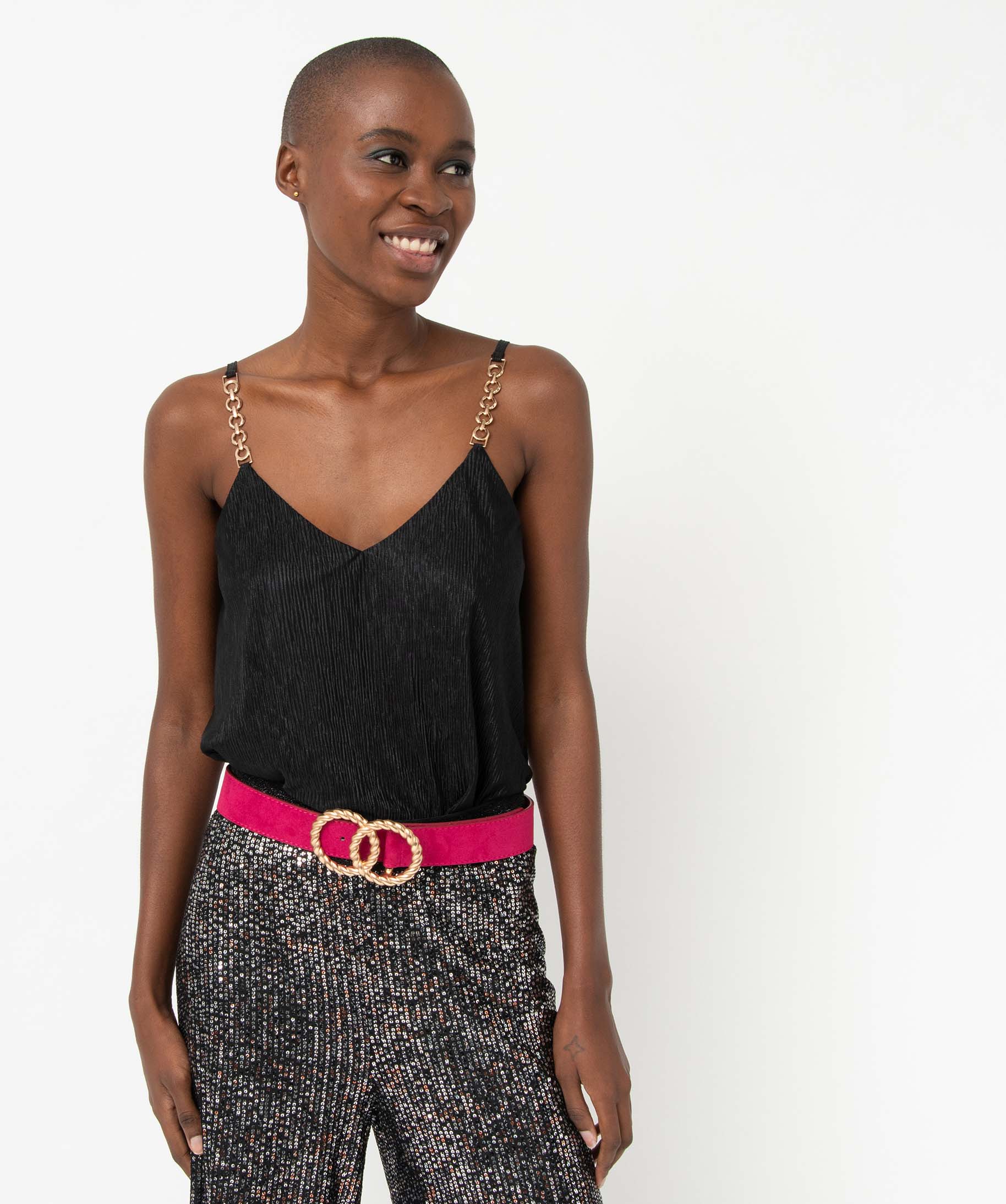 Débardeur femme en maille pailletée noir | GEMO