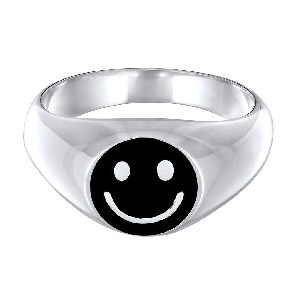 KUZZOI KUZZOI Bague Hommes Sceau Smile Emoji avec émail bleu en argent sterling 925 Bague