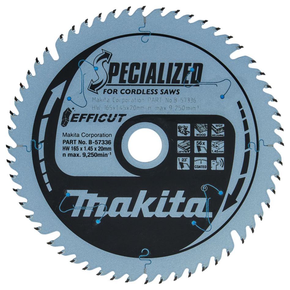 Makita priedai B-57336 Efficut HM pjūklo diskas 165 x 20 x 56T, storis 1 mm