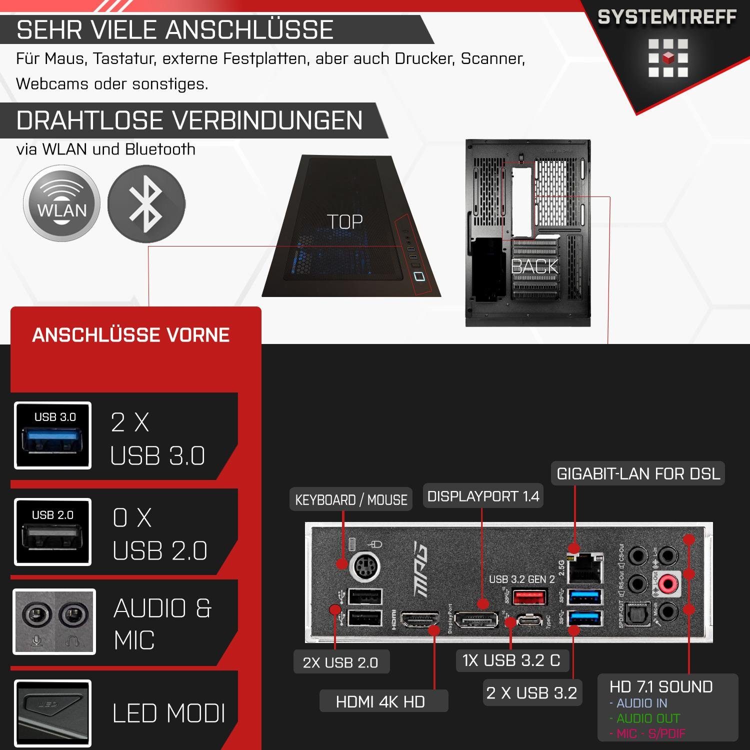 SYSTEMTREFF Gaming-PC (Intel Core i5 10400F, GeForce GTX 1650, 16 GB RAM, 512 GB SSD, Luftkühlung, Windows 11, WLAN)