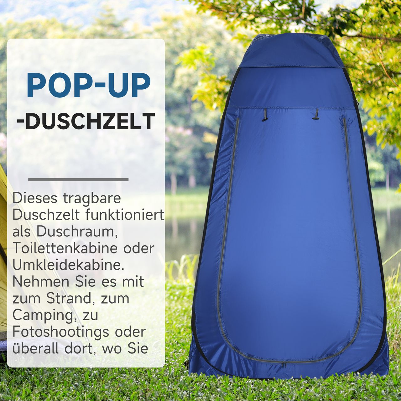 Outsunny Pop up Toilettenzelt Mobiles Camping Duschzelt Umkleidezelt mit Innentasche Duschkabine Umkleidekabine Wasserfest Polyester Dunkelblau 120 x 120 x 190 cm