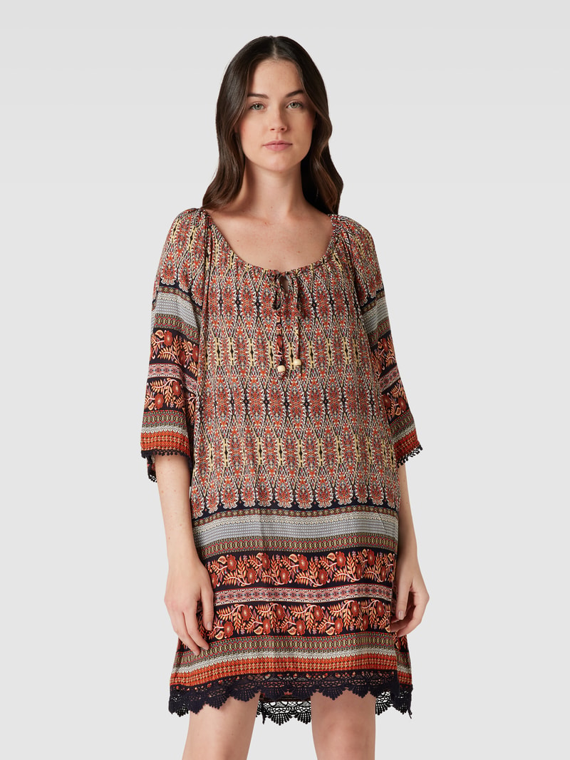 Minikleid aus Viskose mit Allover-Muster in dunkel orange