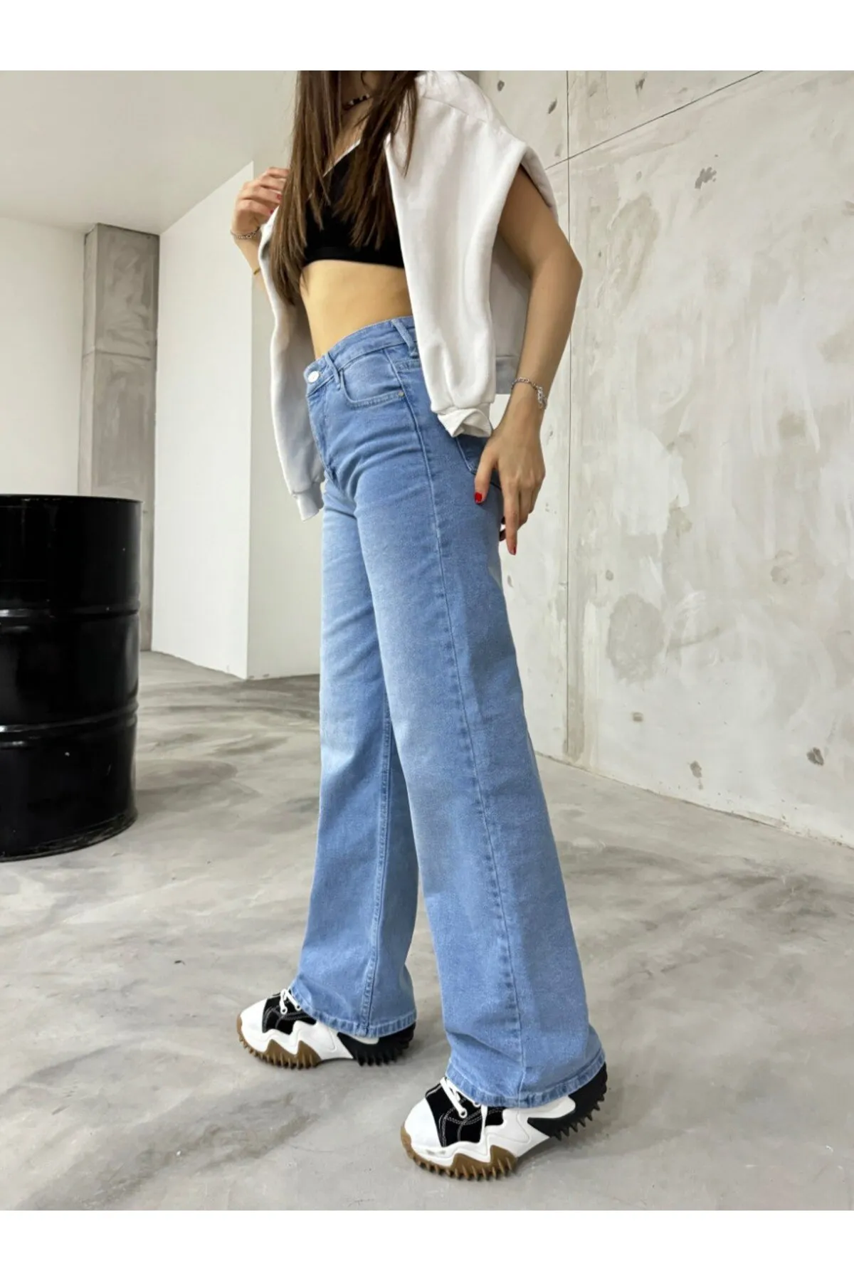 BİKELİFE  Hellblaue Jeans mit hoher Taille und weitem Bein aus Lycra für Damen