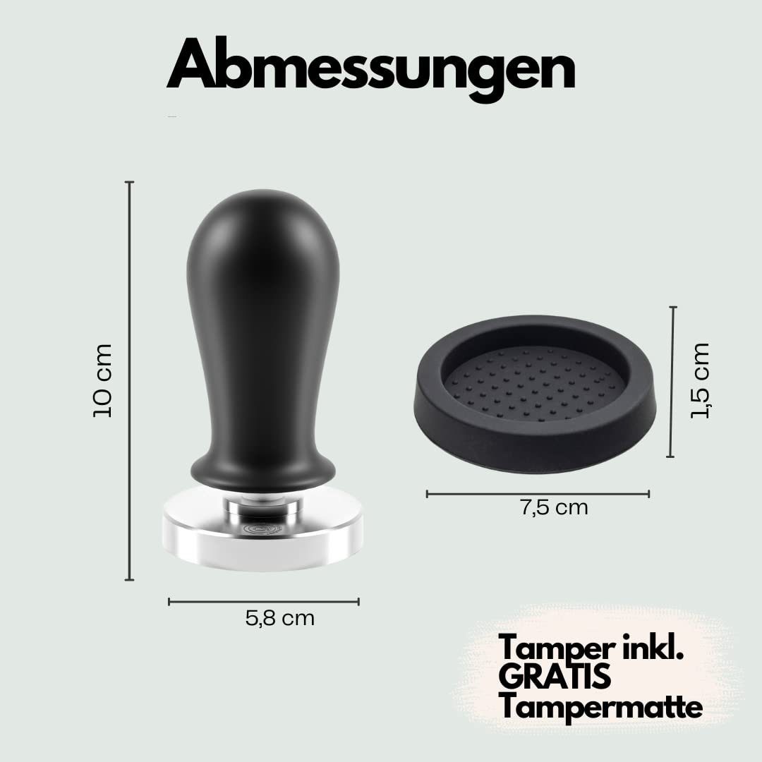 Brave Elephant Tamper 51mm/58mm aus Edelstahl inkl. Tampermatte, Barista Stempel druckregulierend