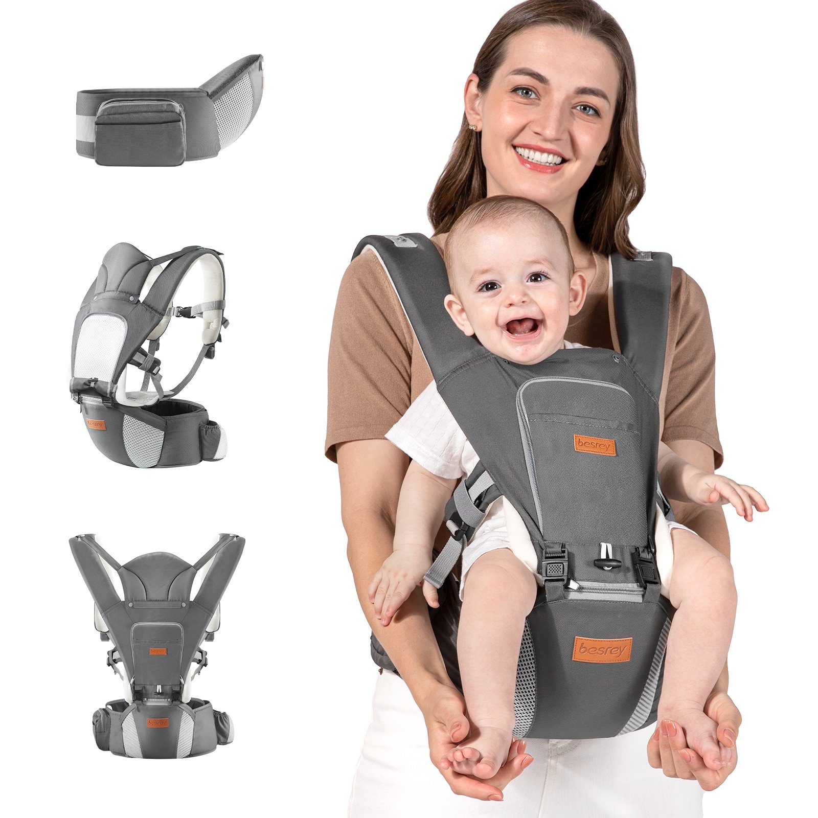 besrey Bauchtrage besrey Babytrage mit Hüftsitz Bauchtragen & Rückentrage Neue Upgrades, Sommerliche Komforttrage