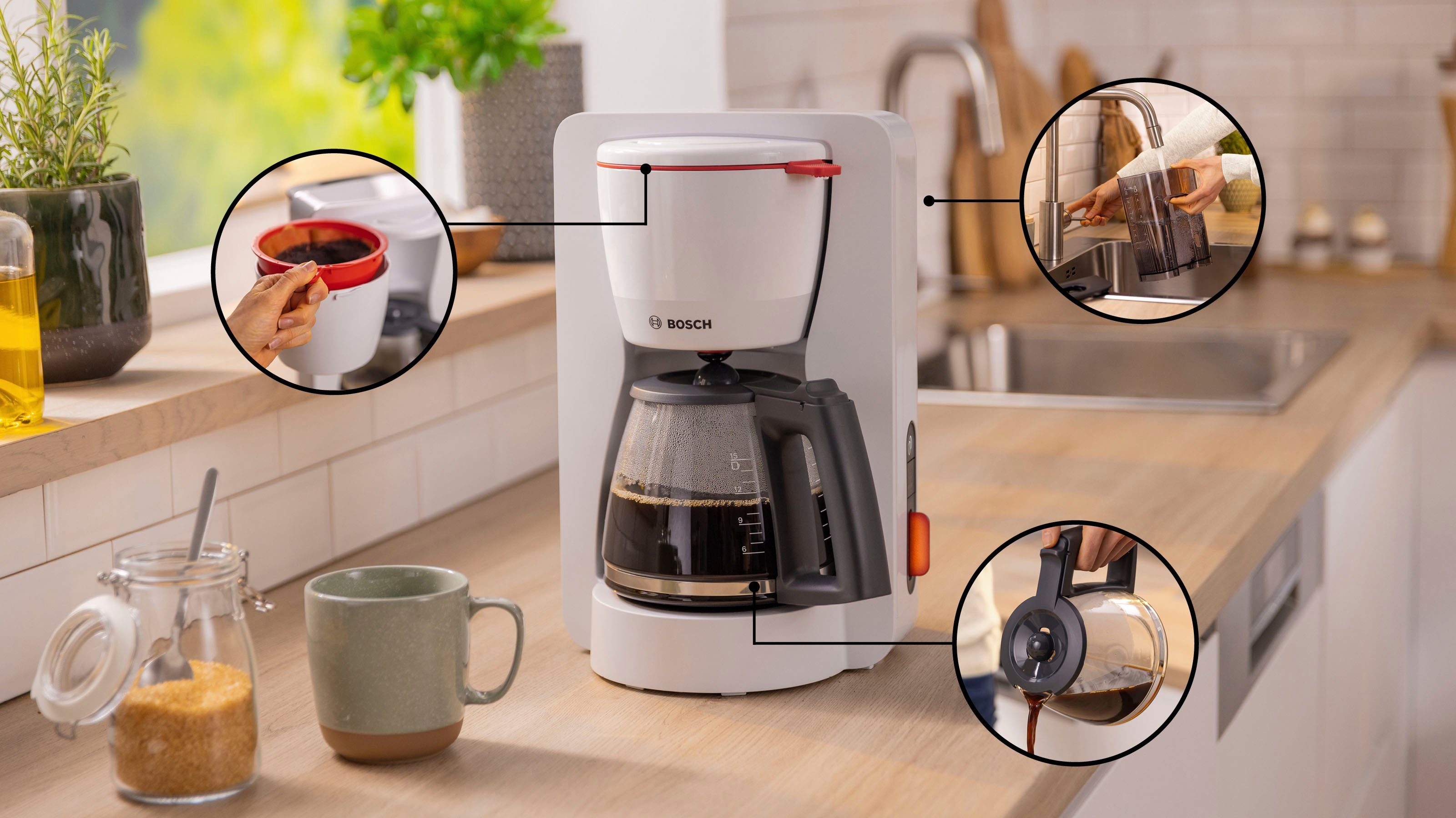 BOSCH Filterkaffeemaschine MyMoment TKA3M131, 1,25l Kaffeekanne, Papierfilter 1x4, 60min Warmhaltefunktion, Aroma intense, Entkalkungsprogramm, 1200 W