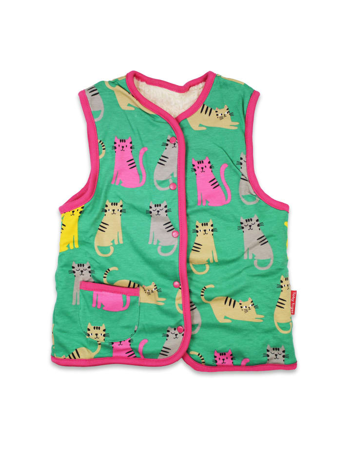 Toby Tiger Weste zum Wenden mit Kätzchen Print in grün günstig kaufen