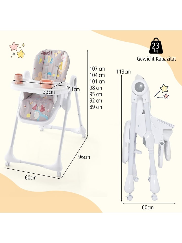 COSTWAY 3 in 1 Hochstuhl umwandelbar in Grau günstig kaufen 60 cm