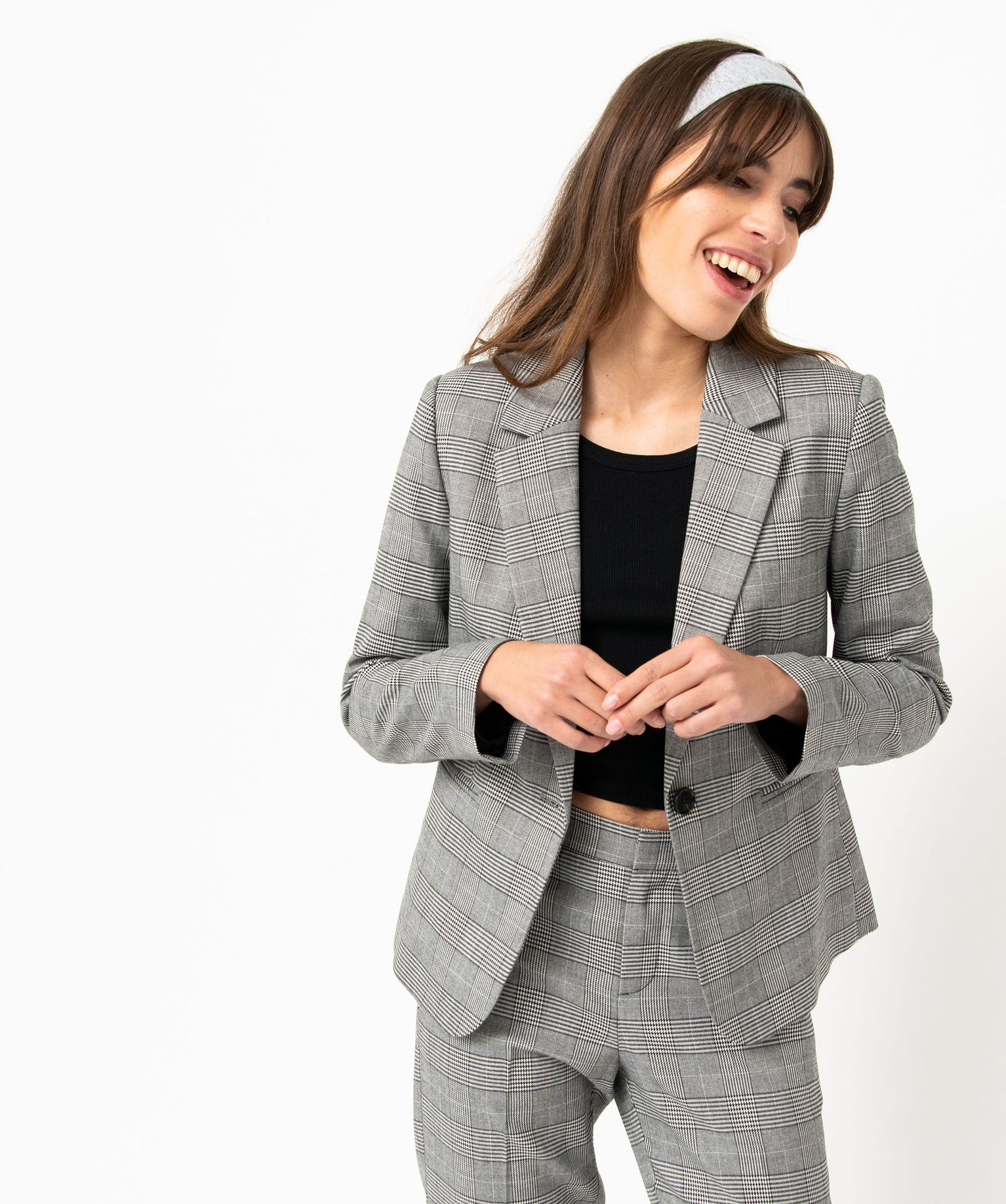 Veste de tailleur à motif Prince de Galles femme carreaux | GEMO