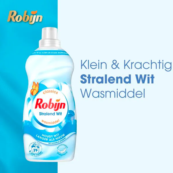 Detergente líquido Robijn Small & Powerful Radiant White, 2 x 1190 ml, 78 lavados