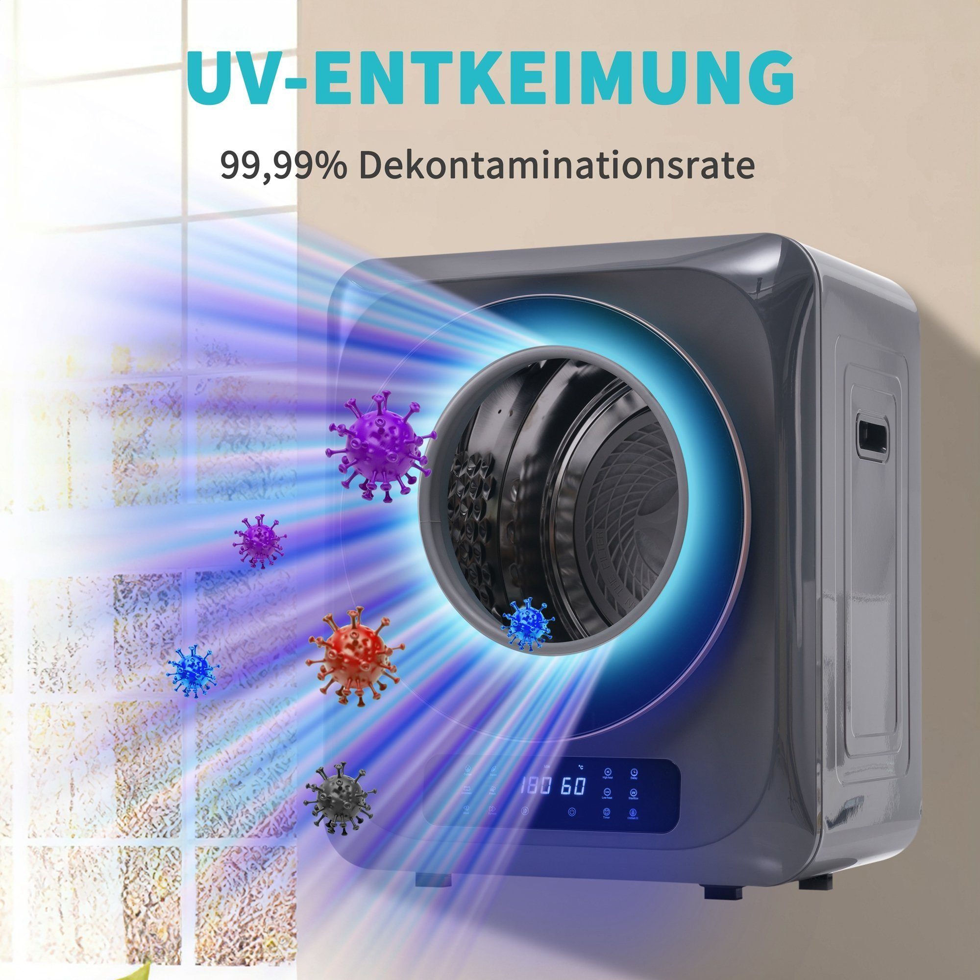 DOTMALL Wäscheständer mit UV-Sterilisation und LED Display,bis 4 kg,850 W,Mehrfachfiltration