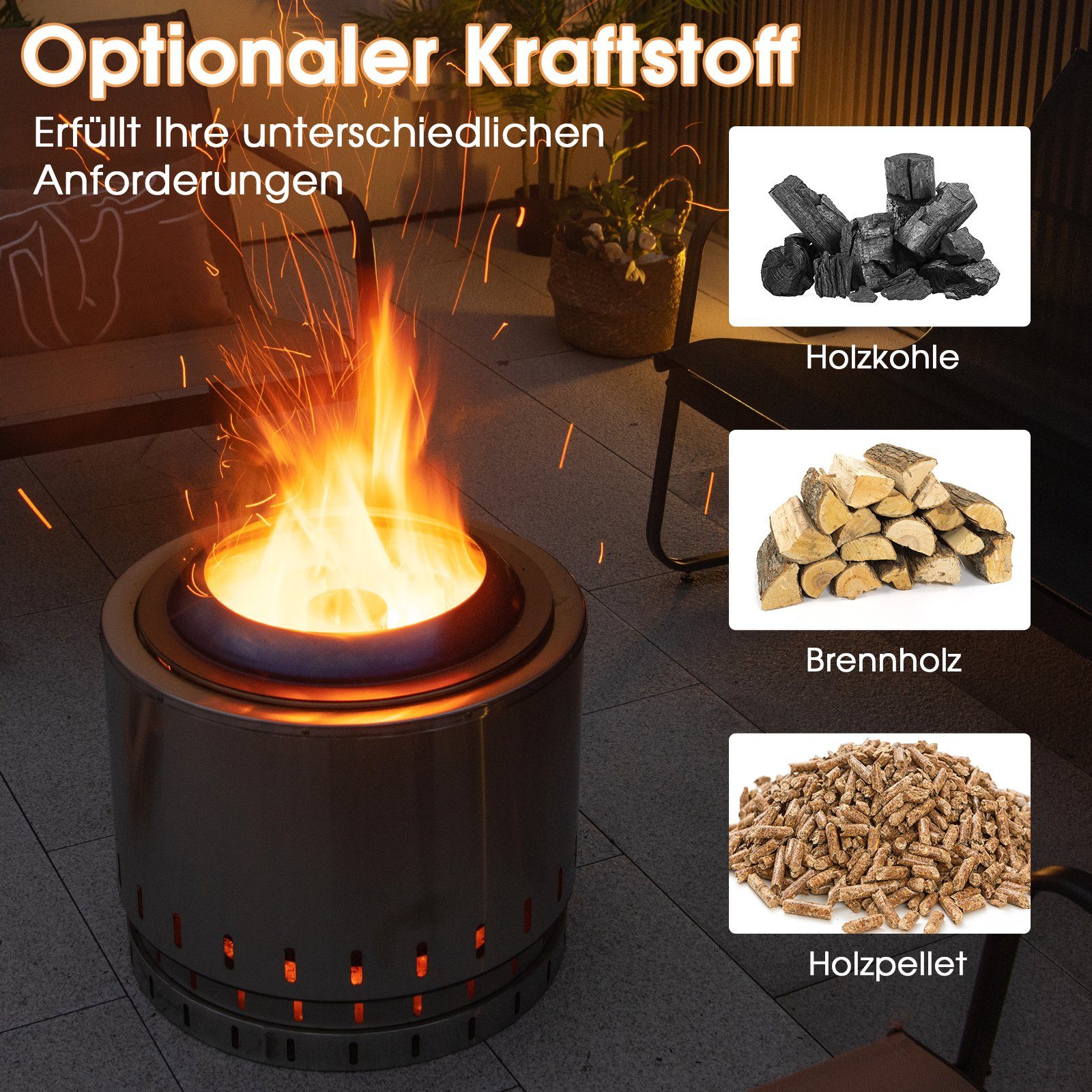 COSTWAY Feuerschale ⌀49 cm Feuerstelle, aus Edelstahl, tragbar