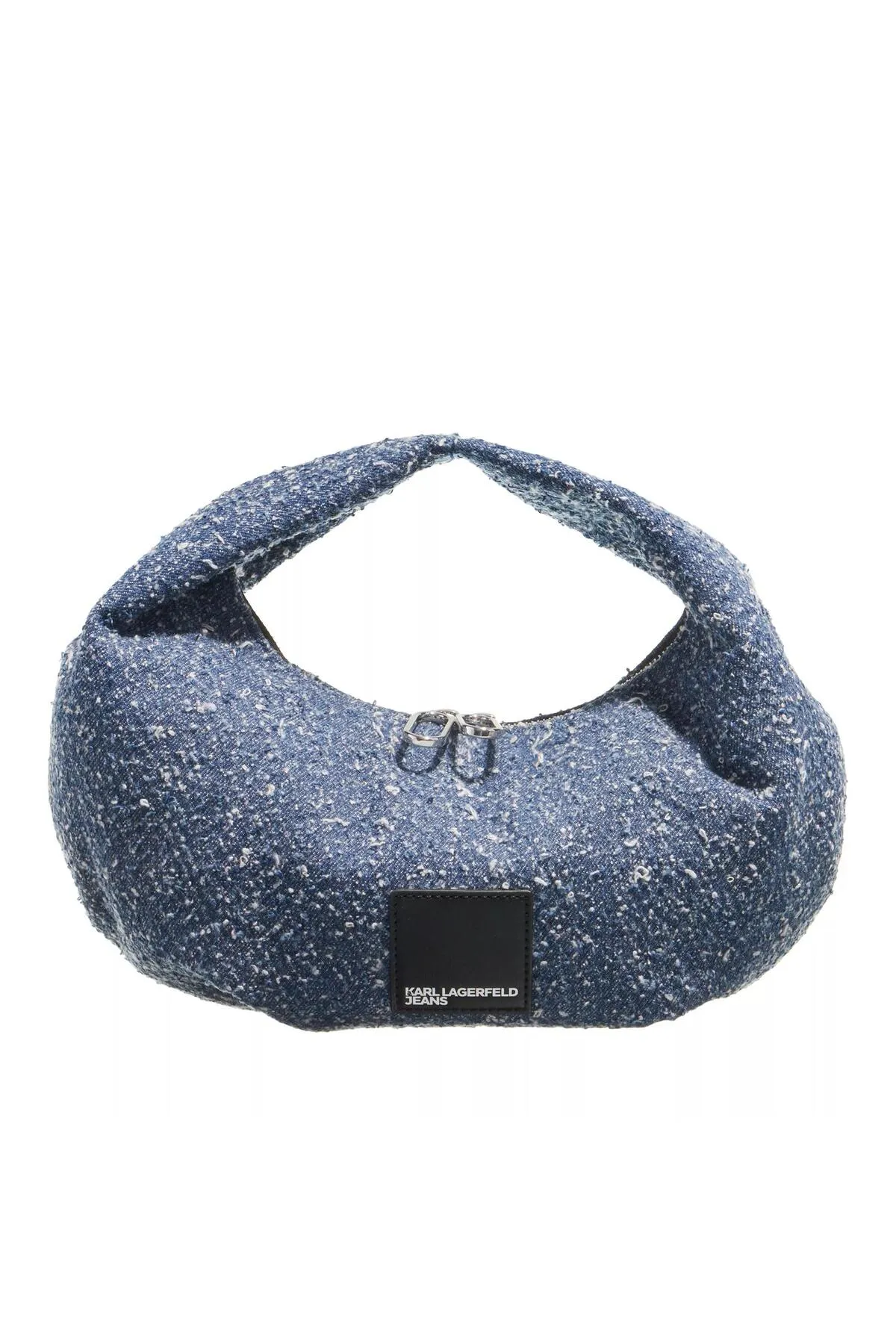 Karl Lagerfeld  Hobo mit Box-Logo, Bouclé, Weiß/Blau