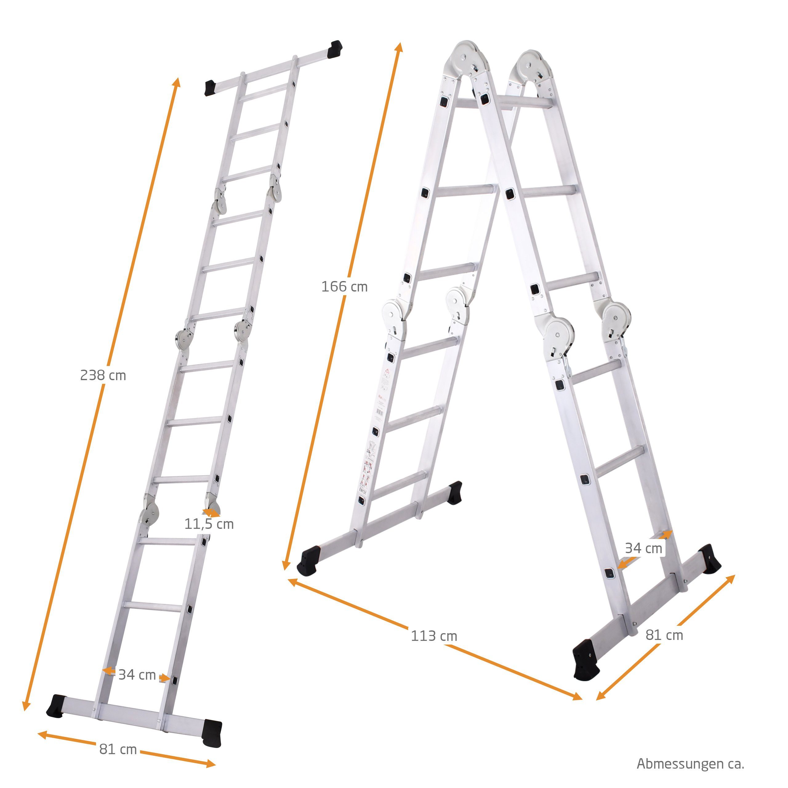 Raburg Vielzweckleiter Alu-Multi-3-Gelenk-Leiter STAGE, Aluminium, 3 x 4 Sprossen