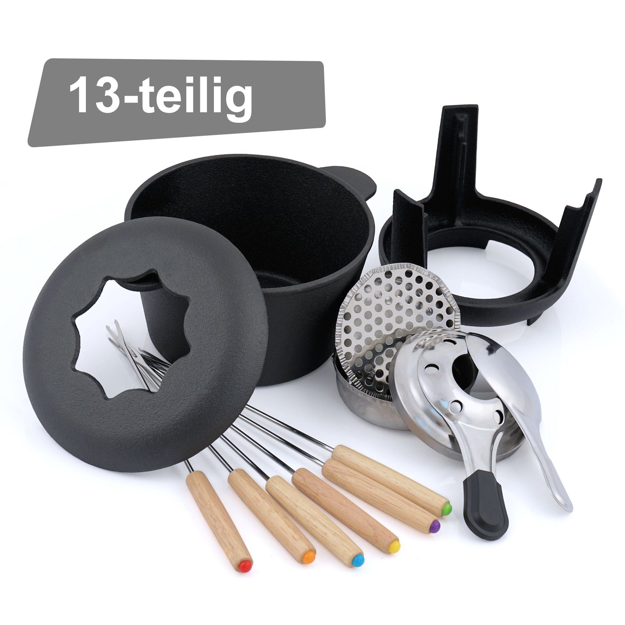 BBQ-Toro Fonduetopf 13-teiliges Gusseisen Fondue Set für 6 Personen, 1 L, preseasoned, Gusseisen (Set, 13-tlg)