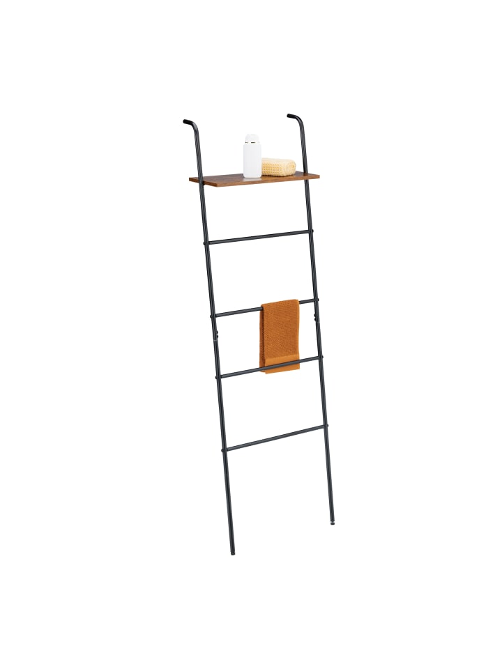 relaxdays Handtuchleiter in Schwarz/ Braun - (B)45,5 x (H)150 x (T)20 cm günstig kaufen onesize